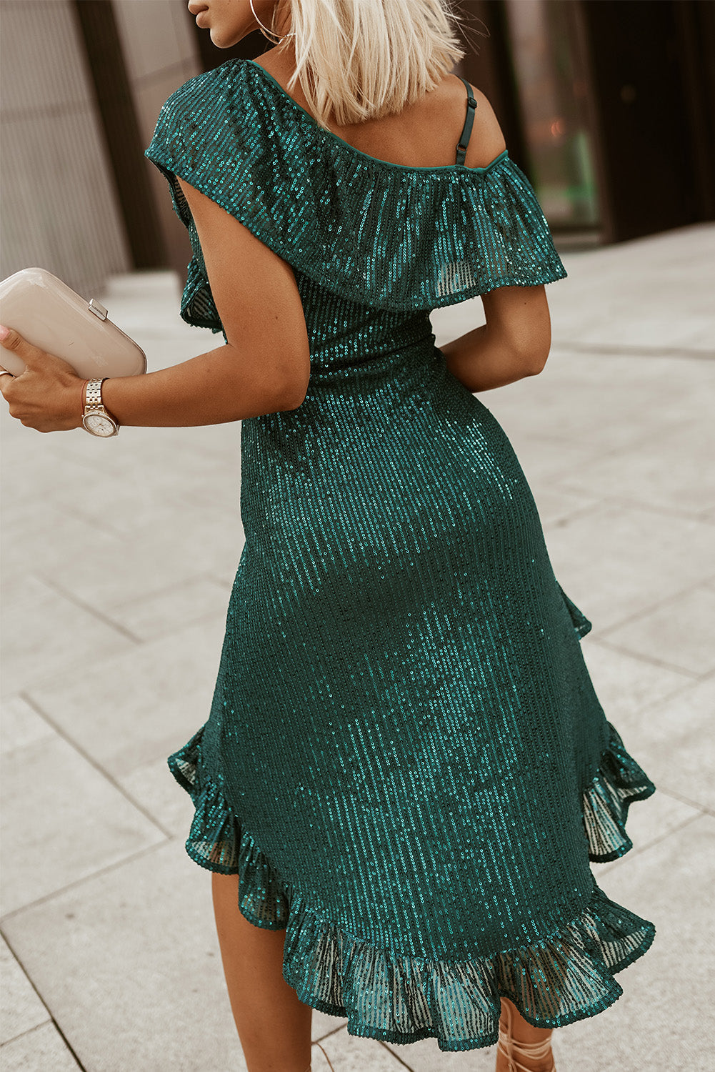 Green One-Shoulder Sequin Dress
