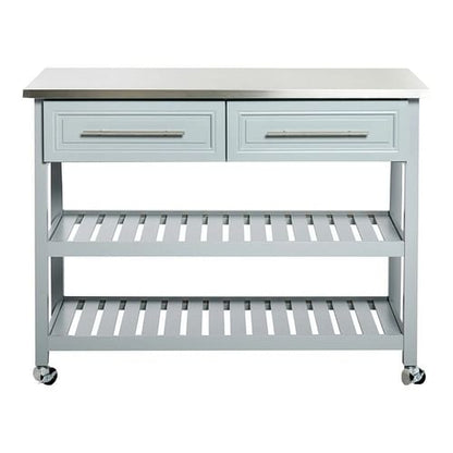 Light Gray Rolling Kitchen Island 2 Drawers Storage with Stainless