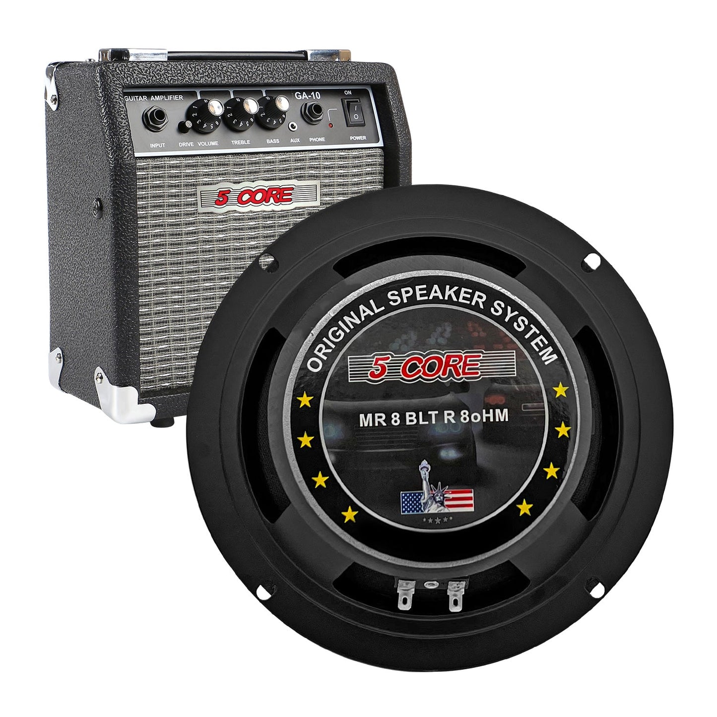 5Core 8 Inch Midrange Door Speaker 580W PMPO Subwoofer w Aluminum