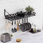 Black Metal Rectangular Wall Mounted Kitchen Pot Rack with 12 Hanging