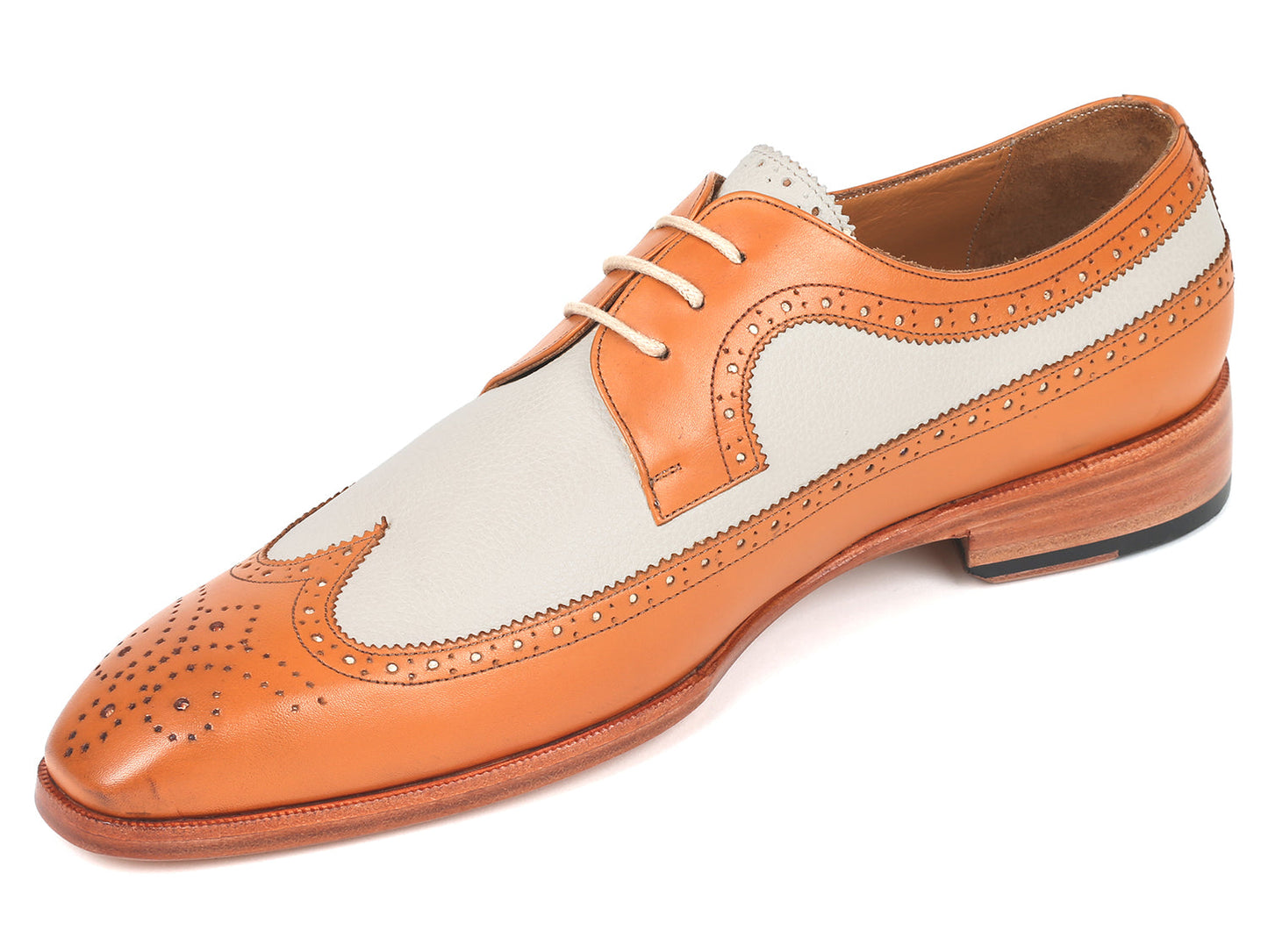 Paul Parkman Dual Tone Wingtip Derby Shoes Cognac & Cream (ID#924CC55)