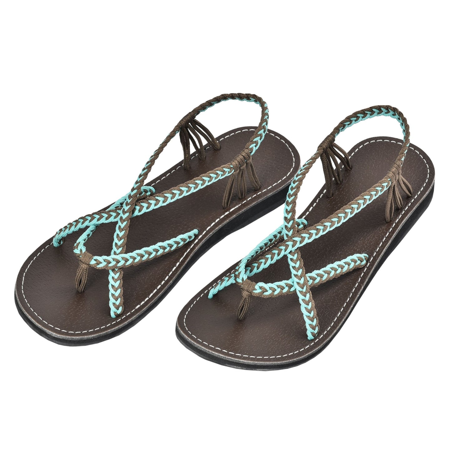 Markerandhands Handwoven Rope Flat Sandals For Women Spring Turquoise