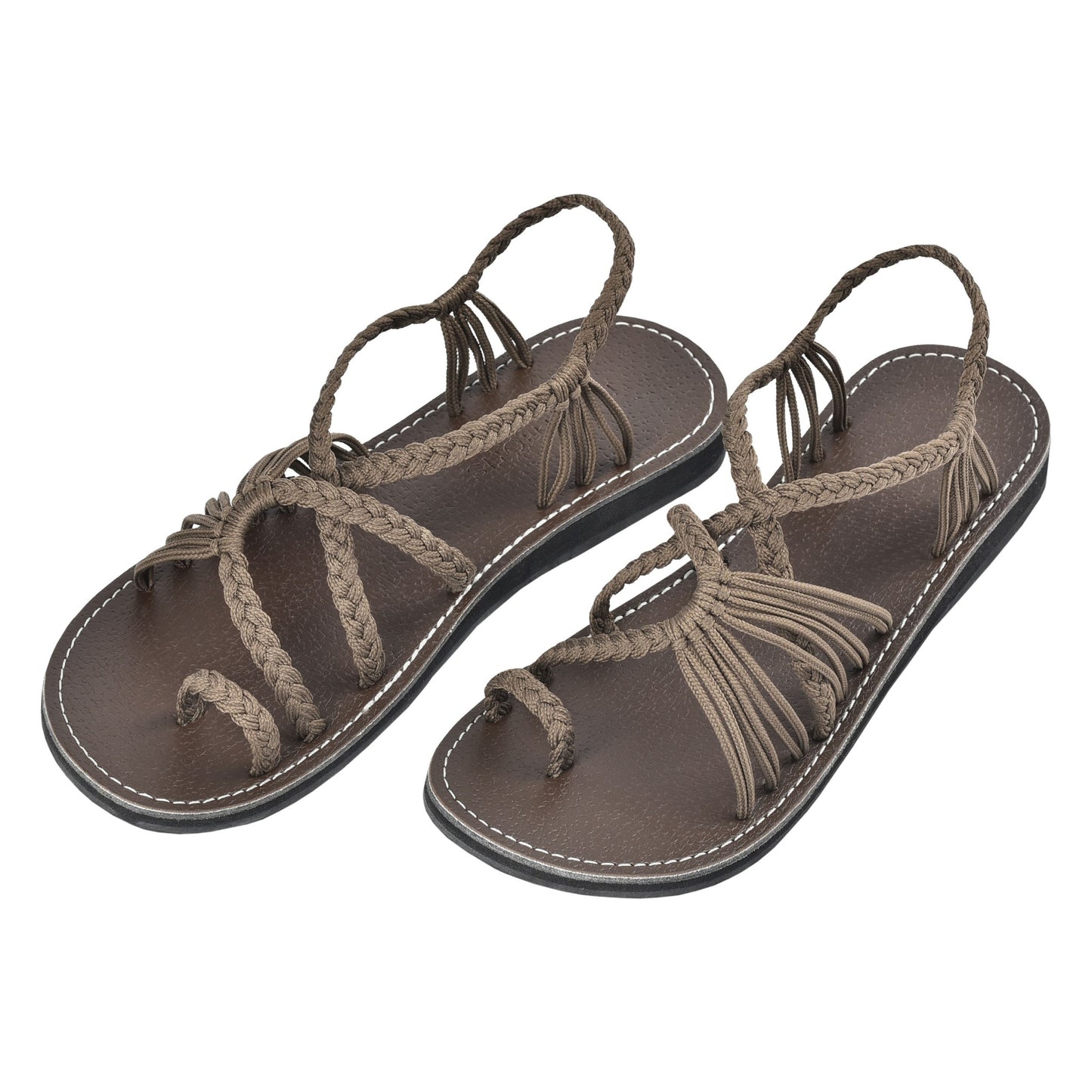 Markerandhands Handwoven Rope Flat Sandals For Women Tour Taupe size 5