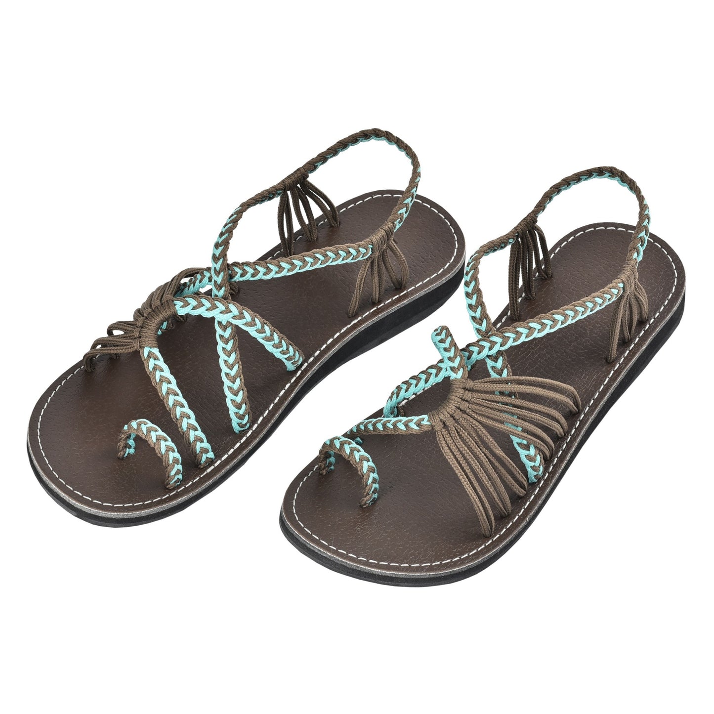 Markerandhands Handwoven Rope Flat Sandals For Women Tour Turquoise