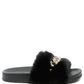 Chums Metal Chain Detail Fur Slides