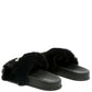 Chums Metal Chain Detail Fur Slides