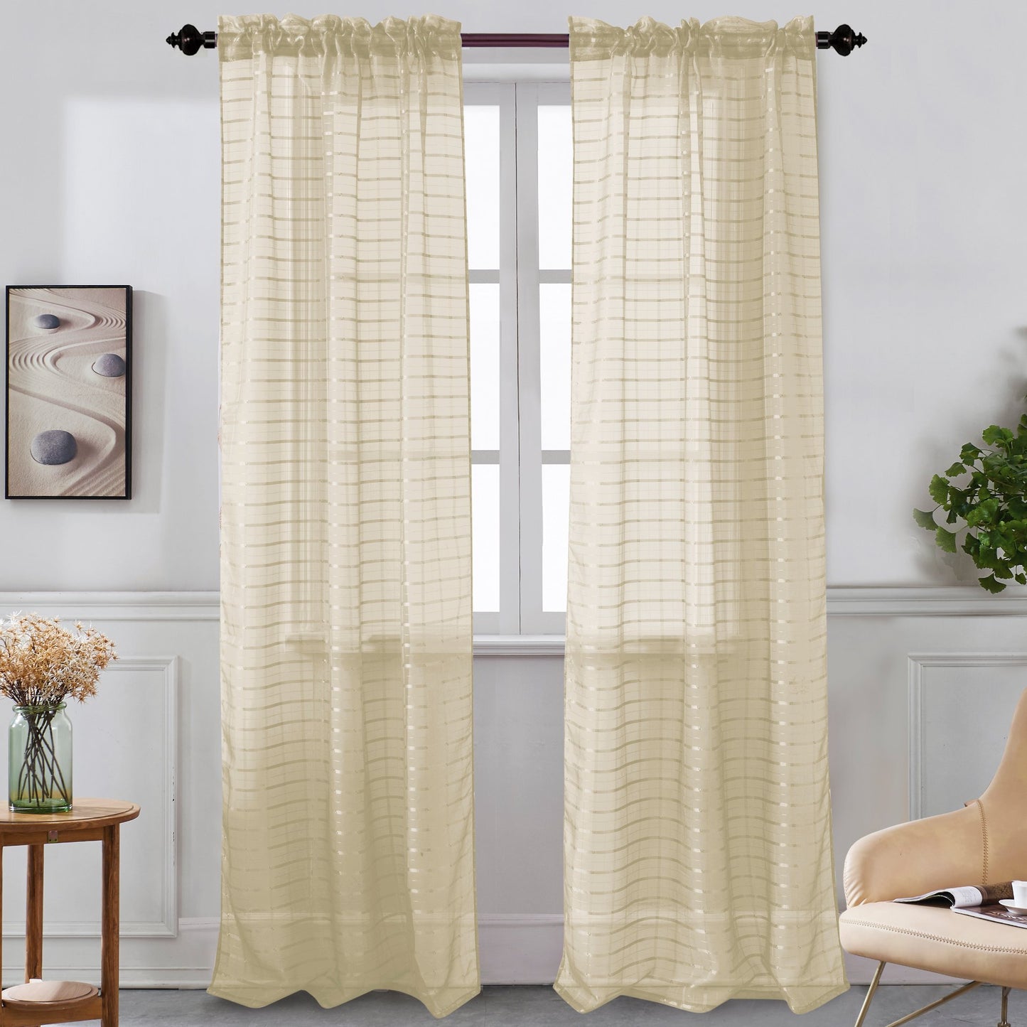 Nancy - Rod Pocket Sheer Panel - Set of Two - Assorted Colors