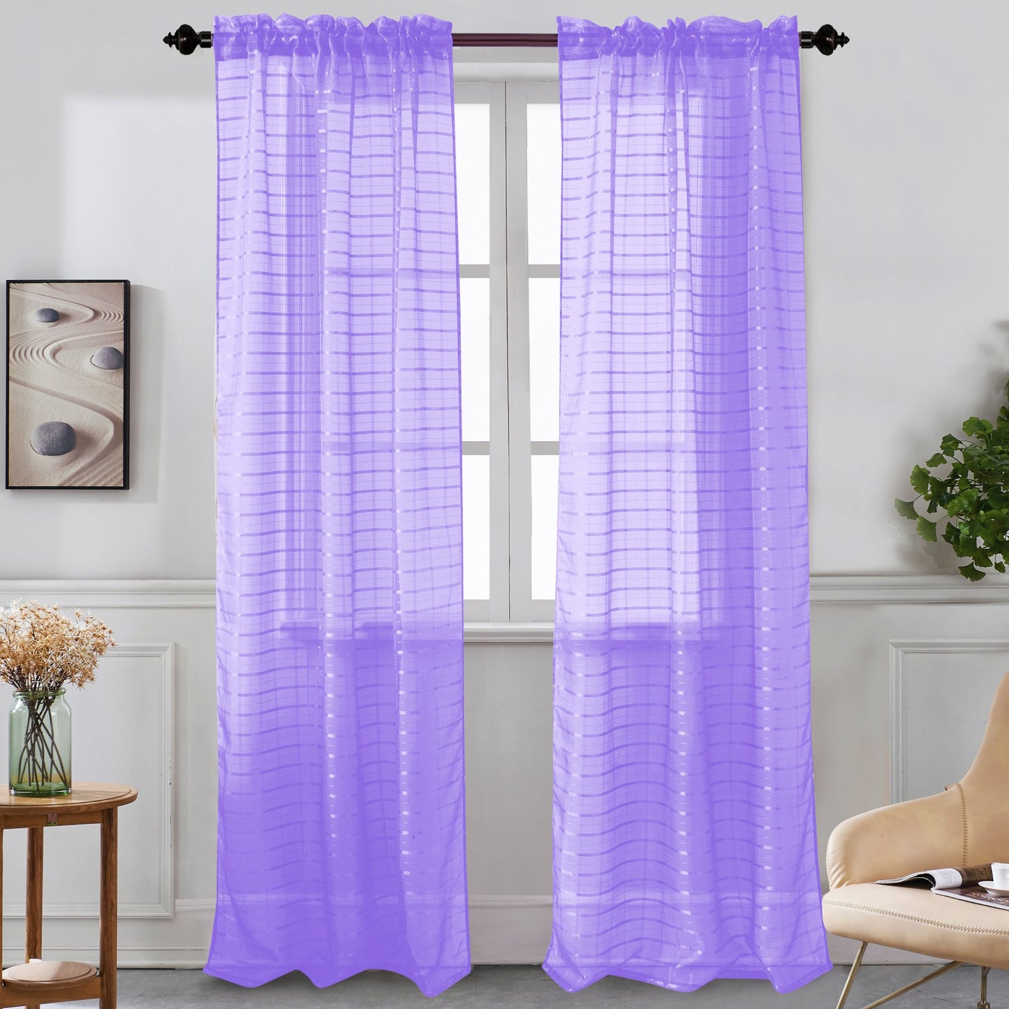 Nancy - Rod Pocket Sheer Panel - Set of Two - Assorted Colors