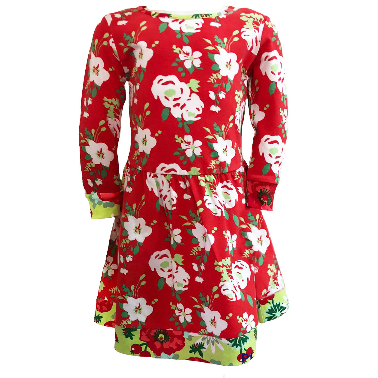 AnnLoren Girls Boutique Christmas Floral Long Sleeve Cotton Party