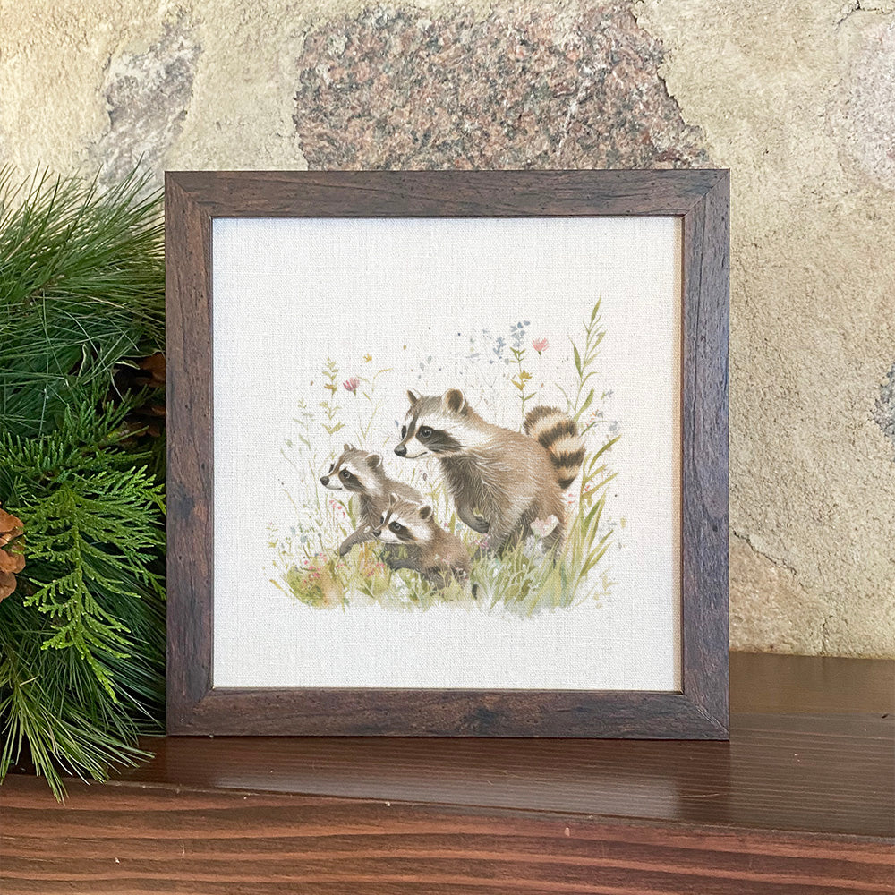 Raccoon Family - Spring Framed Sign