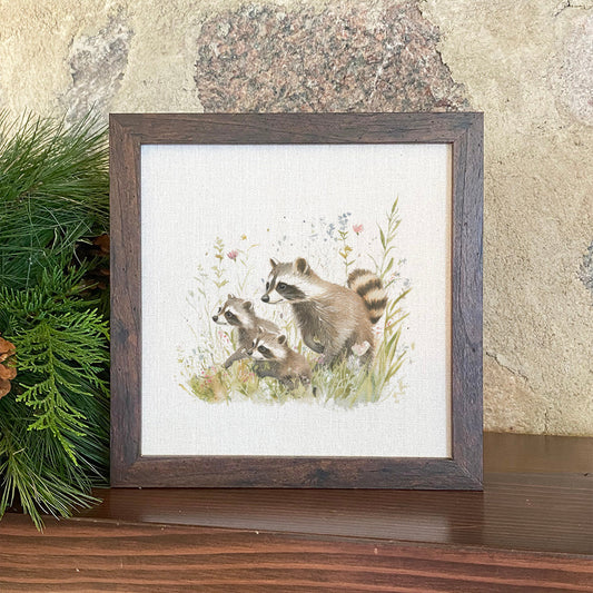 Raccoon Family - Spring Framed Sign