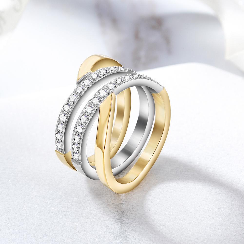 Gold Wide Band Cocktail Ring With CZ