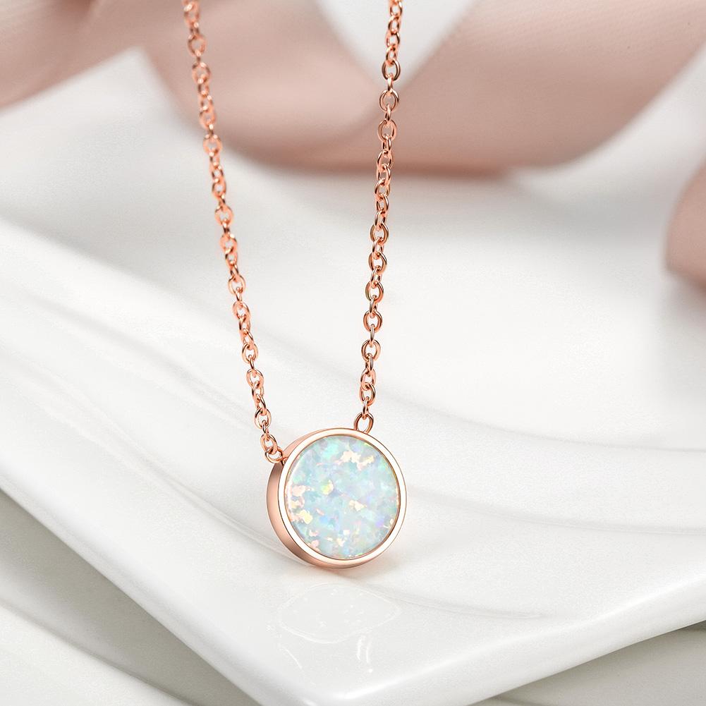Round Opal Pendant Necklace-Rose Gold