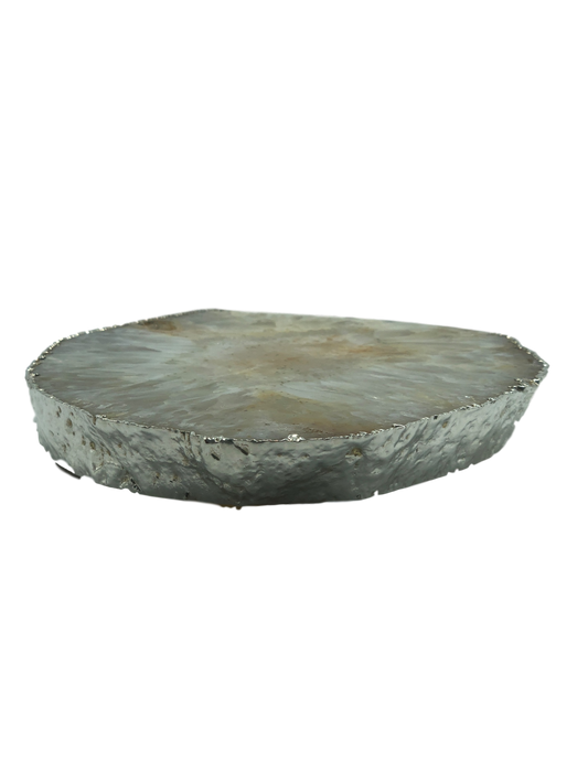 Agate Thick Decorative Platter with Silver Trim