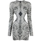 Women Clothing Early Autumn Sexy Print Long Sleeve Round Neck Sheath