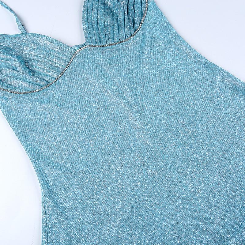 Summer Elegant Sexy Sexy Slim Strap Drill Chain Shiny Dress for Women