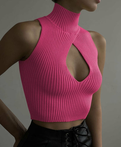Sleeveless Knit Vest with Hollow Out Details