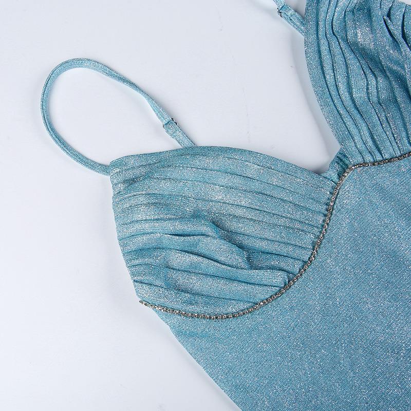 Summer Elegant Sexy Sexy Slim Strap Drill Chain Shiny Dress for Women