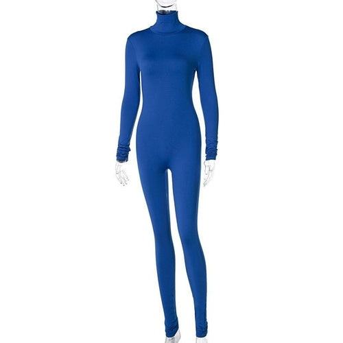 Long Sleeve Solid Turtleneck Skinny Bodycon Jumpsuit Autumn Winter