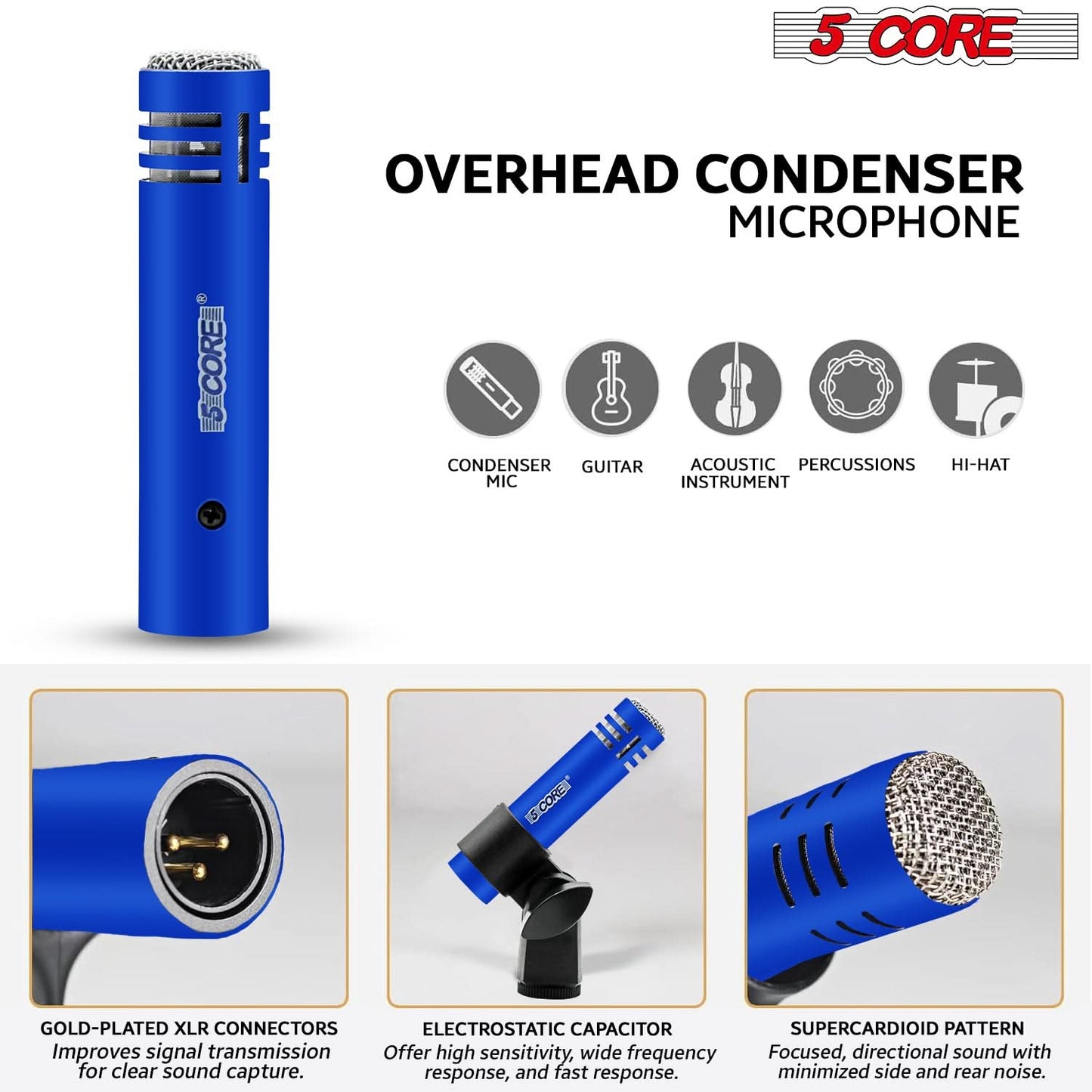 5Core Drum Mic Kit 7 Pcs Kick BassTom Snare Dynamic Microphone