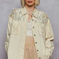 POL Button Down Raw Edg Shirt with Pearl Lace Patch