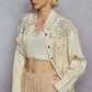 POL Button Down Raw Edg Shirt with Pearl Lace Patch