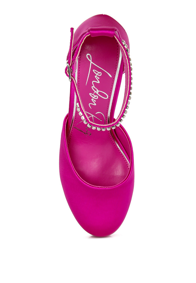 Hettie Satin Rhinestone Embellsihed Strap Platform Heels