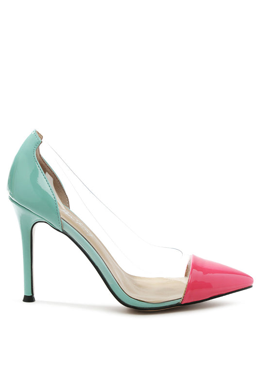 Candace Clear Patent Faux Leather Detail Pumps