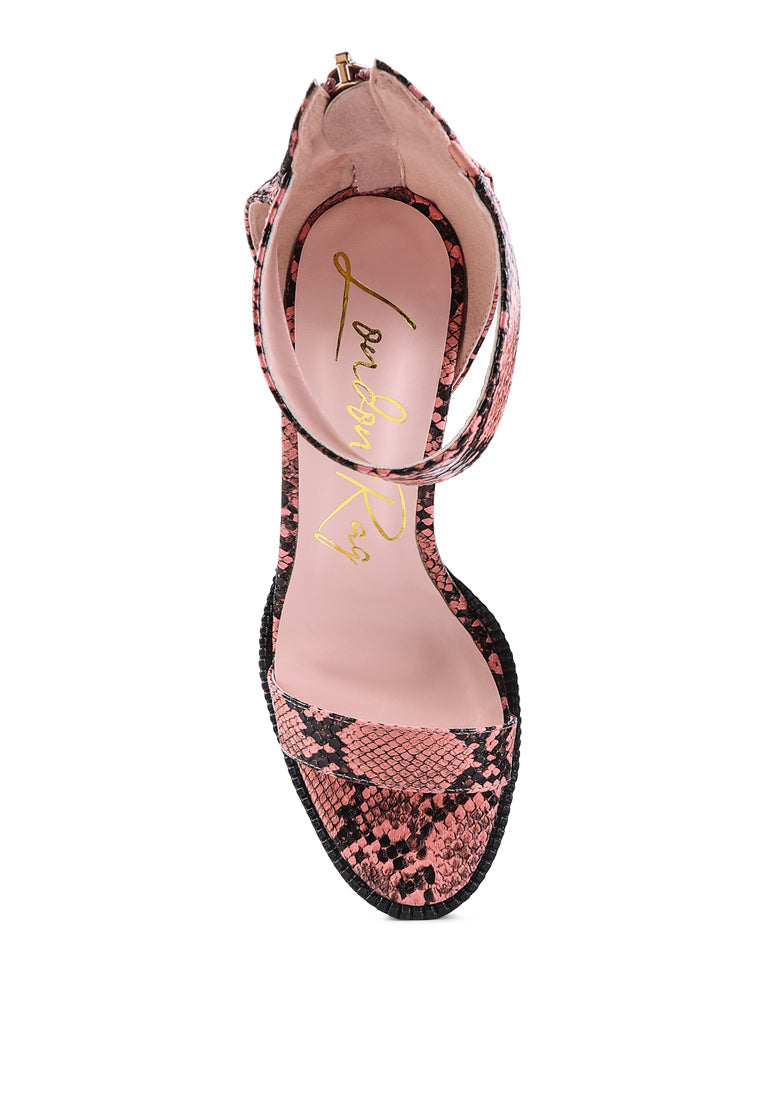 Rattle Snake Print Chunky High Block Heel Sandals