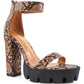 Rattle Snake Print Chunky High Block Heel Sandals