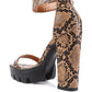 Rattle Snake Print Chunky High Block Heel Sandals
