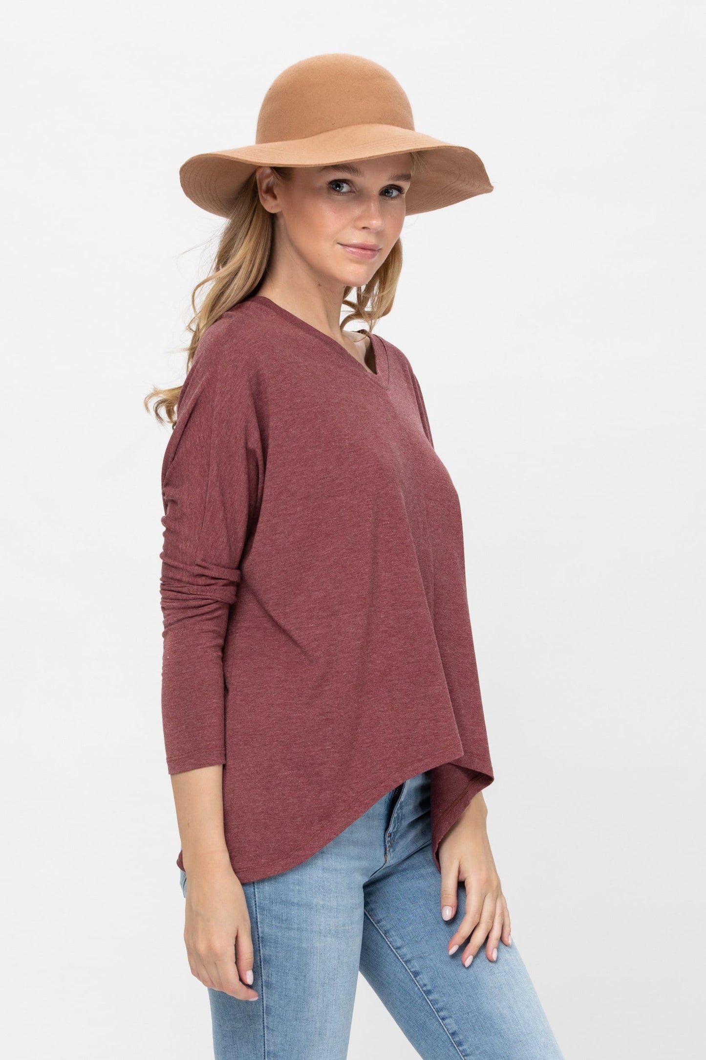 Knit Tunic Blouse Dolman Sleeve Oversized Curved-Hem Asymmetrical Tops