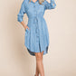 Button Down drawstring Tie waist Chambray Dress