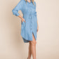 Button Down drawstring Tie waist Chambray Dress