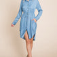 Button Down drawstring Tie waist Chambray Dress