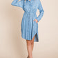 Button Down drawstring Tie waist Chambray Dress