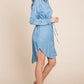 Button Down drawstring Tie waist Chambray Dress