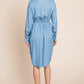 Button Down drawstring Tie waist Chambray Dress