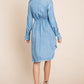 Button Down drawstring Tie waist Chambray Dress