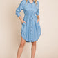 Button Down drawstring Tie waist Chambray Dress