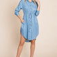 Button Down drawstring Tie waist Chambray Dress