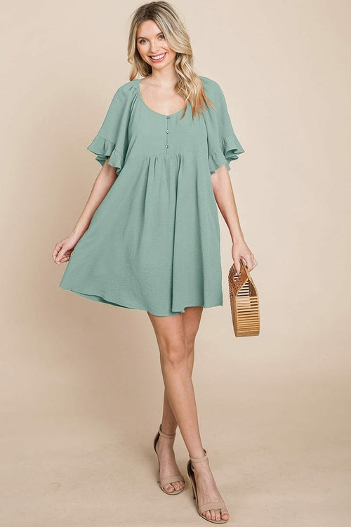 Flutter Sleeve Tiered Babydoll Mini Dress