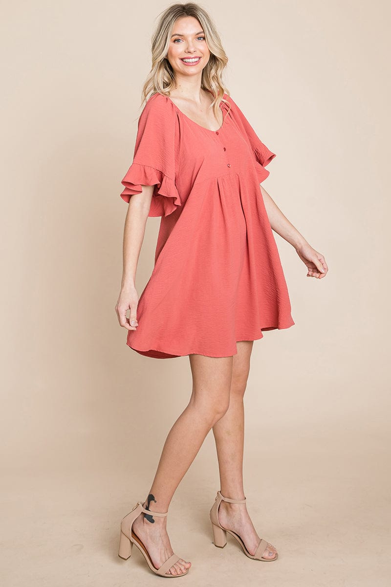 Flutter Sleeve Tiered Babydoll Mini Dress