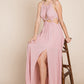 Split Front Cut Out Halter Maxi Dress