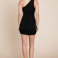 One Shoulder Slinky Ruched Bodycon Mini Dress