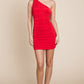 One Shoulder Slinky Ruched Bodycon Mini Dress