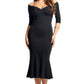Raquel Dress Black - Off the shoulder seamed mermaid hem midi dress