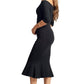 Raquel Dress Black - Off the shoulder seamed mermaid hem midi dress