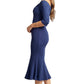 Raquel Dress - Off the shoulder seamed mermaid hem midi dress with 3/4
