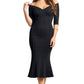Raquel Dress Black - Off the shoulder seamed mermaid hem midi dress